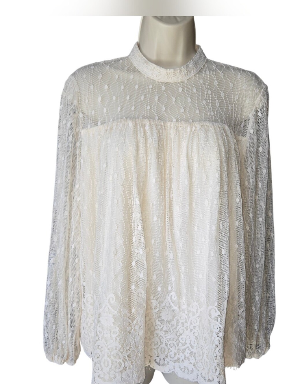 Altar'd State Cream Floral Lace Victorian Blouse Large EUC